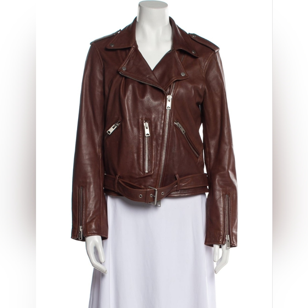 All Saints burgundy lambskin leather jacket